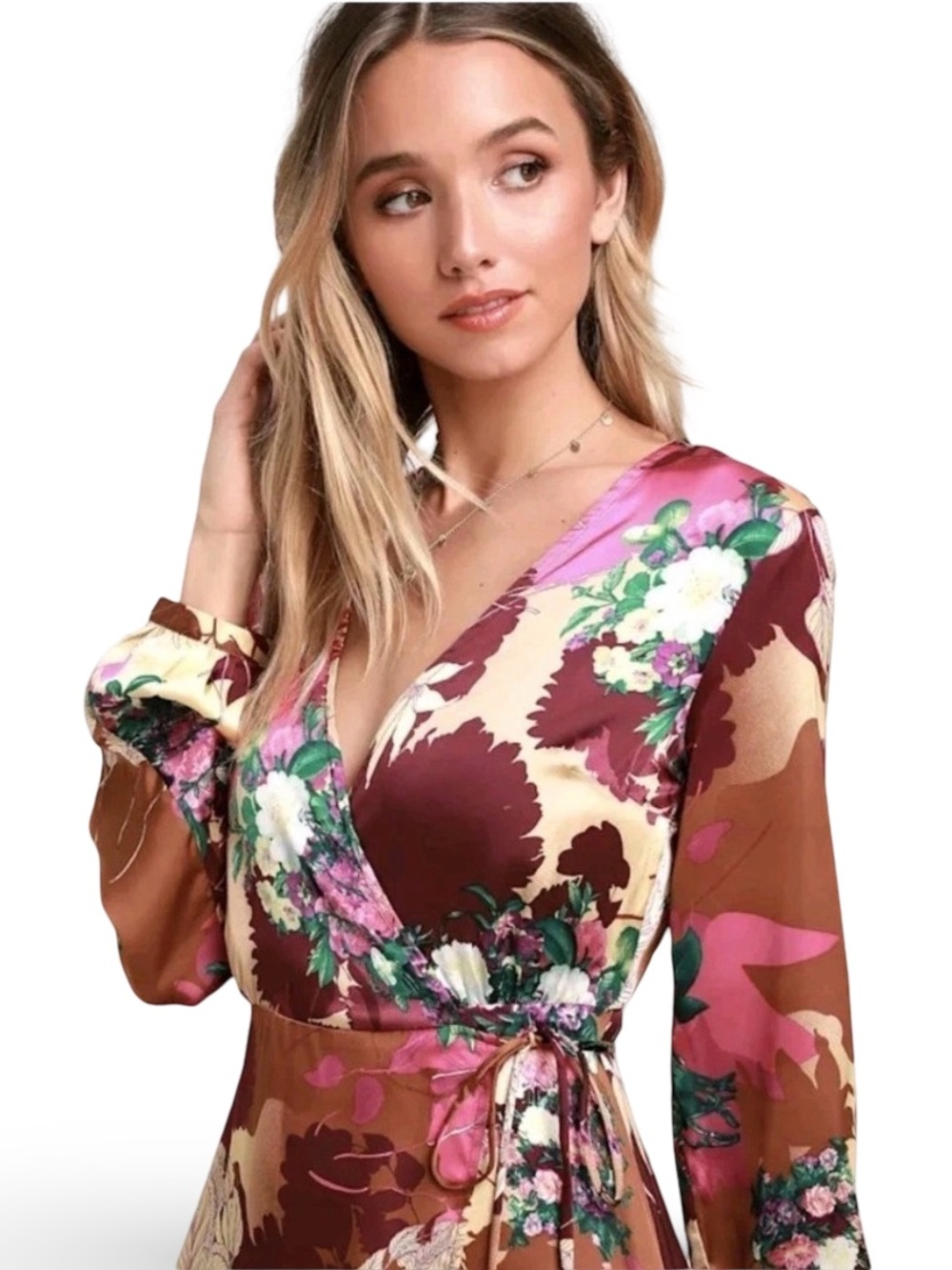 Lulu’s Burgundy Floral Maxi Wrap Put On A Smile Dress size XL - Picture 2 of 9